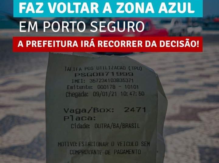 Tribunal de Justiça concede liminar e determina volta da Zona Azul em Porto Seguro