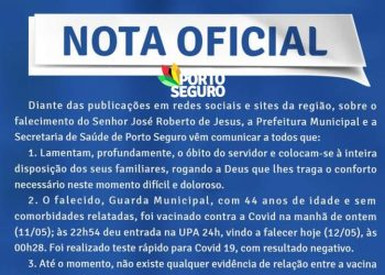 Prefeitura de Porto Seguro divulga NOTA PÚBLICA sobre morte de servidor